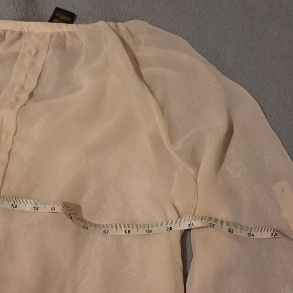 GRACE ELEMENTS Vintage Ivory Blouse Women L Roll up Long Sleeves Pleats - Picture 10 of 12